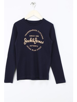 Jack & Jones Baskılı Lacivert Erkek Çocuk T-Shirt Jjforest Tee Ls Crew Neck Jnr