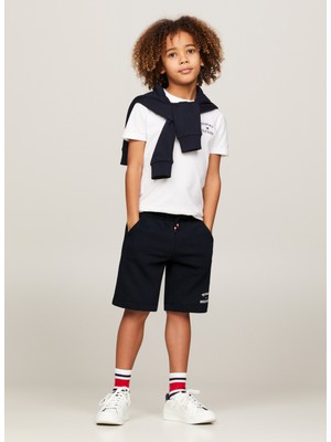 Tommy Hilfiger Lastikli Bel Normal Lacivert Erkek Şort Th Logo Sweatshorts