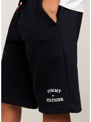 Tommy Hilfiger Lastikli Bel Normal Lacivert Erkek Şort Th Logo Sweatshorts