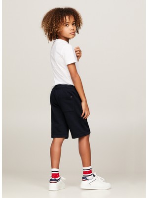 Tommy Hilfiger Lastikli Bel Normal Lacivert Erkek Şort Th Logo Sweatshorts