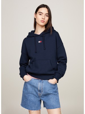 Tommy Jeans Kapüşon Yaka Düz Lacivert Kadın Sweatshırt Tjw Bxy Badge Hoodıe