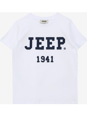 Jeep Ekru Erkek Çocuk Bisiklet Yaka Relaxed Baskılı T-Shirt C4SB-TST4101