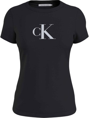 Calvin Klein Jeans Bisiklet Yaka Baskılı Siyah Kadın T-Shirt J20J2223430GO