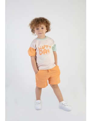 Harika Kids Erkek Çocuk Happy Day Baskılı Kısa Kollu Şortlu Basic Alt Üst Takım