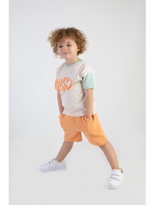 Harika Kids Erkek Çocuk Happy Day Baskılı Kısa Kollu Şortlu Basic Alt Üst Takım