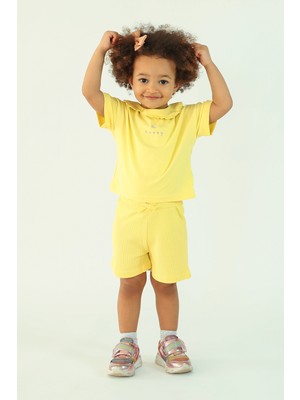 Harika Kids Kız Çocuk Yakalı Be Happy Baskılı Şortlu Ikili Takım