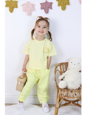 Harika Kids Kız Çocuk Keten Şortlu Nakışlı Şortlu Ikili Takım
