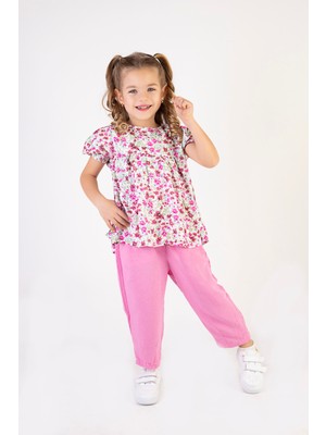 Harika Kids Kız Çocuk Dokuma Üst Keten Pantalon Model Alt-Üst Takım