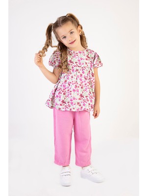 Harika Kids Kız Çocuk Dokuma Üst Keten Pantalon Model Alt-Üst Takım