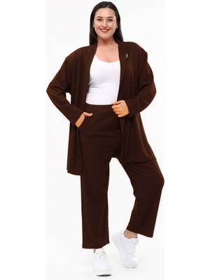 Laden Büyük Beden Kadın Anne Yazlık Baharlık Bürümcük Kumaş Pantolon Hırka Ikili Takım