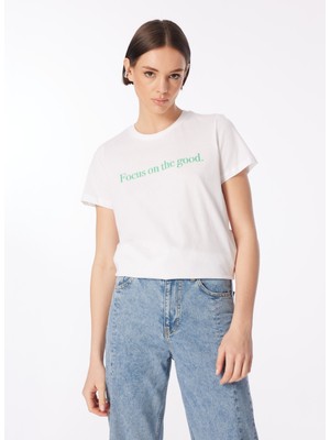 Fabrika Beyaz Kadın Bisiklet Yaka Basic T-Shirt F4Sl-Tst0749