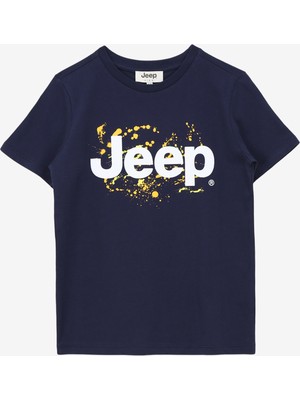 Jeep Lacivert Erkek Çocuk Bisiklet Yaka Relaxed Baskılı T-Shirt C4SB-TST4099