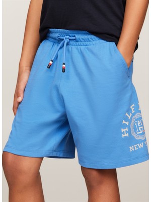 Tommy Hilfiger Lastikli Bel Normal Mavi Erkek Şort Th Logo Sweatshorts