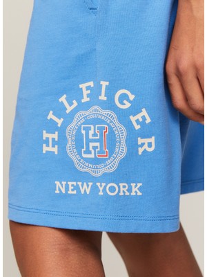 Tommy Hilfiger Lastikli Bel Normal Mavi Erkek Şort Th Logo Sweatshorts