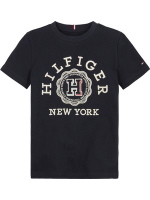 Tommy Hilfiger Baskılı Lacivert Erkek Çocuk T-Shirt Monotype Arch H Seal Tee S/S