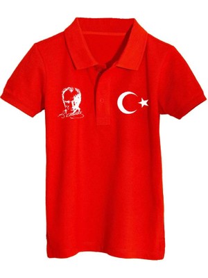 Çapıt Polo Yaka Kısa Kollu 23 Nisan T-Shirt Atatürk Ve Ay Yıldızlı Erkekler İçin Şık Tasarım