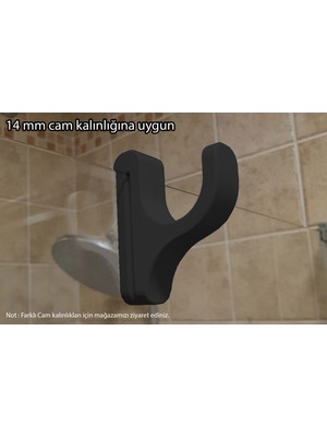 3 Boyutlu Hepsi Siyah Duşakabin Askısı - Siyah Havlu Askılık - 14 mm Cam Kalınlığına Uygun
