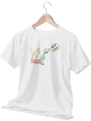 Qoeuyl Boutique Oh No No! Yaramaz Kedi Baskılı Eğlenceli Beyaz Kadın T-Shirt