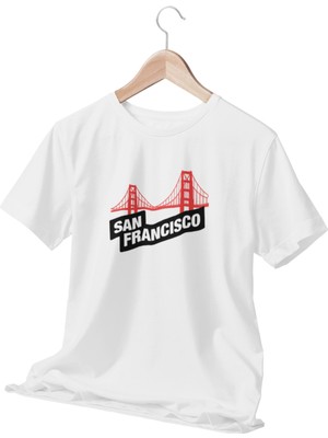 Qoeuyl Boutique San Francisco Şehir Temalı Beyaz  T-Shirt