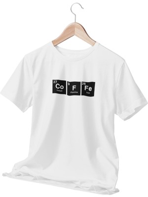 Qoeuyl Boutique Coffee Periyodik Tablo Baskılı Eğlenceli Öğrenci Hediyelik Beyaz  T-Shirt
