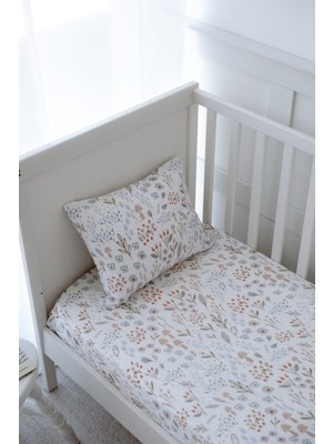 Nou Minimal Çiçekli Organik Bebek Lastikli Çarşaf Seti (120X200+20) - Woodland Floral
