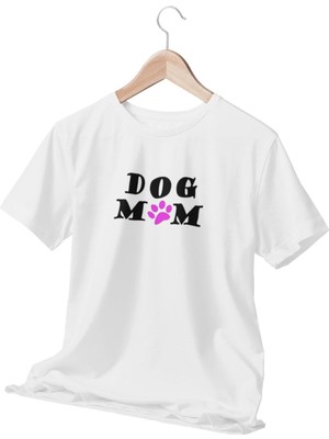 Qoeuyl Boutique Dog Mom Baskılı Eğlenceli Hediyelik Beyaz  T-Shirt