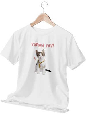Qoeuyl Boutique Yapma Yav! -Kedi Temalı Eğlenceli Hediyelik Beyaz  T-Shirt
