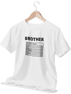 Qoeuyl Boutique Brother Nutrition Facts Baskılı Erkek Kardeş Doğum Günü Özel Gün Hediyelik Beyaz  T-Shirt