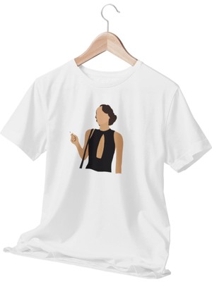 Qoeuyl Boutique Fleabag Illüstrasyon Baskılı Sevgili Arkadaş Doğum Günü Hediyelik Beyaz  T-Shirt