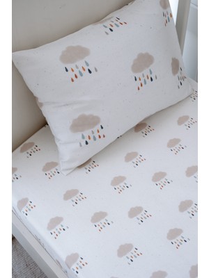Nou  Yağmur Bulutlu Organik Bebek Lastikli Çarşaf Seti (120X200+20) - Rain Clouds