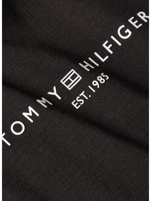 Tommy Hilfiger Bisiklet Yaka Baskılı Siyah Kadın T-Shirt Ess Mını Corp Relaxed Tee