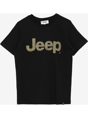 Jeep Siyah Erkek Çocuk Bisiklet Yaka Oversized Baskılı T-Shirt C4Sb-Tst4035