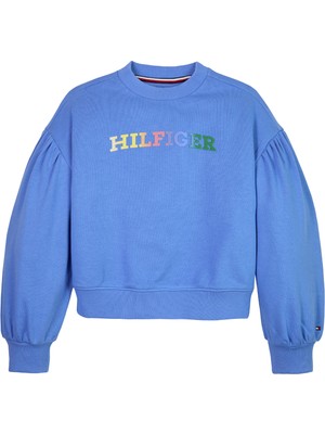 Tommy Hilfiger Baskılı Kız Çocuk Mavi Sweatshırt Monotype Sweatshırt
