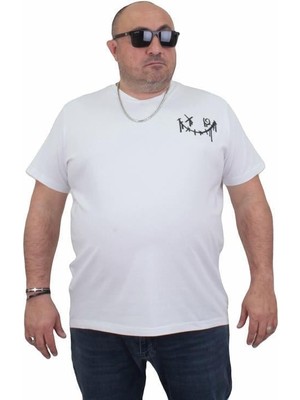Starbattal Erkek Büyük Beden Sıfır Yaka T-Shirt Gang 24132 Beyaz