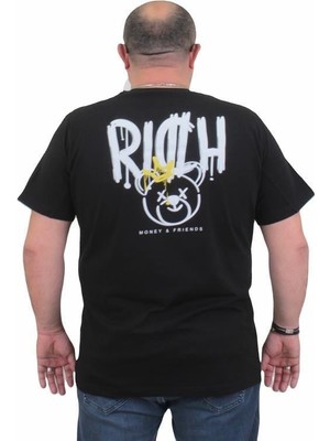 Starbattal Erkek Büyük Beden Sıfır Yaka T-Shirt Rich 24134 Sıyah