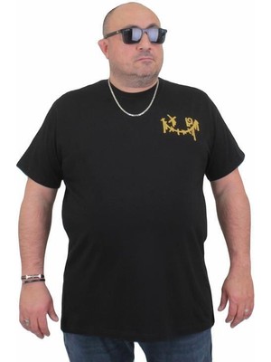 Starbattal Erkek Büyük Beden Sıfır Yaka T-Shirt Gang 24132 Sıyah