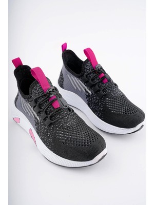 Tutinom 507-24 Triko Sneaker Kız Çocuk Ayakkabı Siyah Pembe 26-30