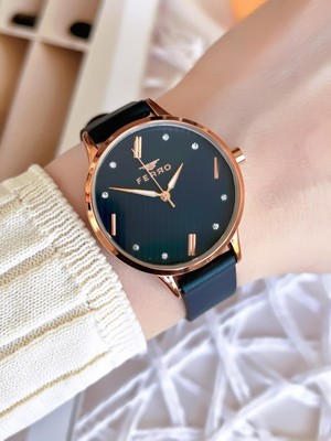 Ferro Deri Kordonlu Kararma Renk Atmaz 30 Metre Suya Dayanıklı Özel Tasarım Kadın Kolsaati 1927BWT