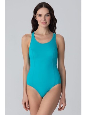 Kom Yuvarlak Yakalı Sırt Detaylı Kaplı Balensiz Anaj Yüzücü Mayosu