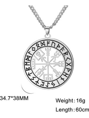 Viking Paslanmaz Çelik Vegvisir Savaşçı Pusula Viking Kolye - Zincir