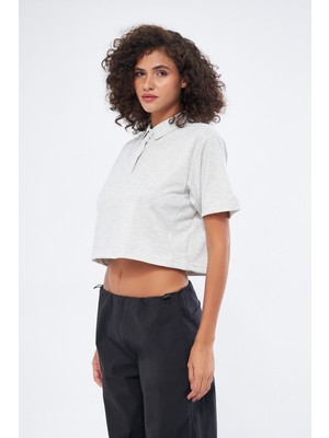 Mesfeno Clothing Mesfeno Kadın Basic Oversize Fit, %100 Pamuk Crop Polo Yaka T-Shirt