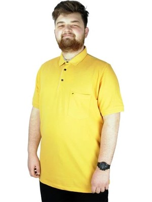 Superxl Battal Beden Erkek Tshirt Polo Yaka Cepli Klasik Pike 20552 Hardal