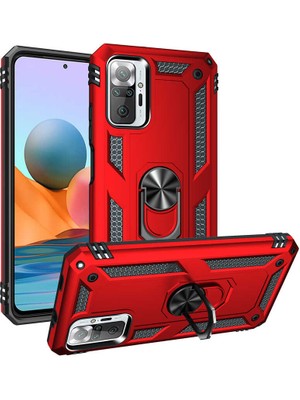 Tasopay Xiaomi Redmi Note 10 Pro Uyumlu Kılıf Soldier Korumalı Yüzüklü ve Mıknatıslı Tpu Gövde Kılıf
