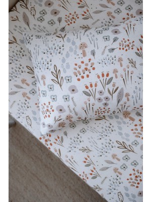 Nou Minimal Çiçekli Organik Bebek Lastikli Çarşaf Seti (80X180+20) - Woodland Floral