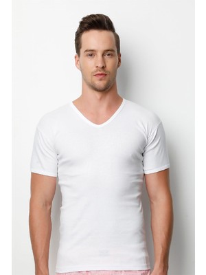 Özlem &donex Erkek Ribana V Yaka Slim Fit T-Shirt Fanila 2130 (1 Adet)
