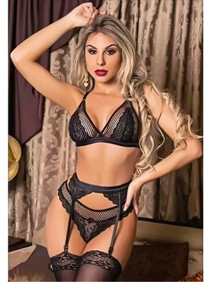 Jesica Bella Siyah Dantelli Kadın Fantezi Jartiyer Takım Jesica Bella E-007