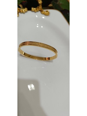 Didams Accessories Gold Çelik Sim Detaylı Düz Kelepçe