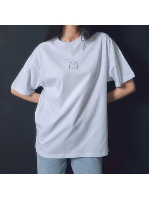 Tabby Design Kedi Illustrasyonlu Oversize Unisex Tshirt