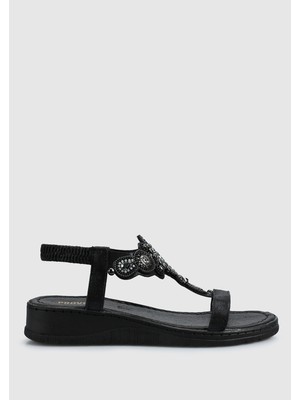 ProvoQ Siyah Kadın Düz Sandalet