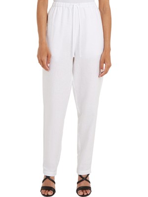 Tommy Hilfiger Bağlamalı Bel Havuç Beyaz Kadın Pantolon Casual Lınen Taper Pull On Pant